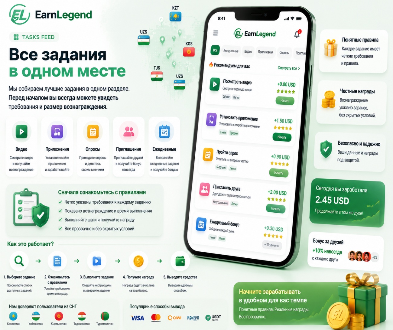 EarnLegend organizes task entries