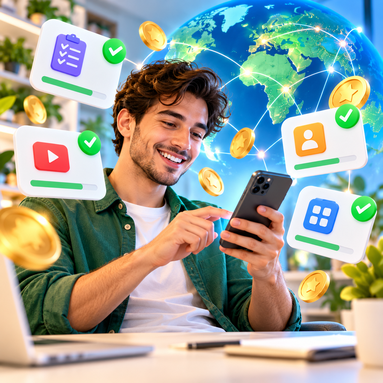 Complete tasks and accumulate account progress